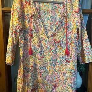 J. Crew Multicolor Floral Tunic with Tassels